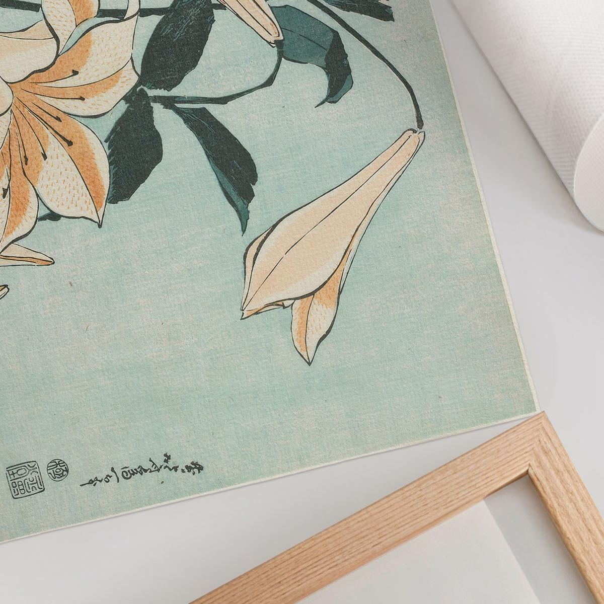 POSTER - 29x21 cm (A4) - Hokusai - Lilien - Türkis, Textil (29.7/21/0.1cm) - TULUP