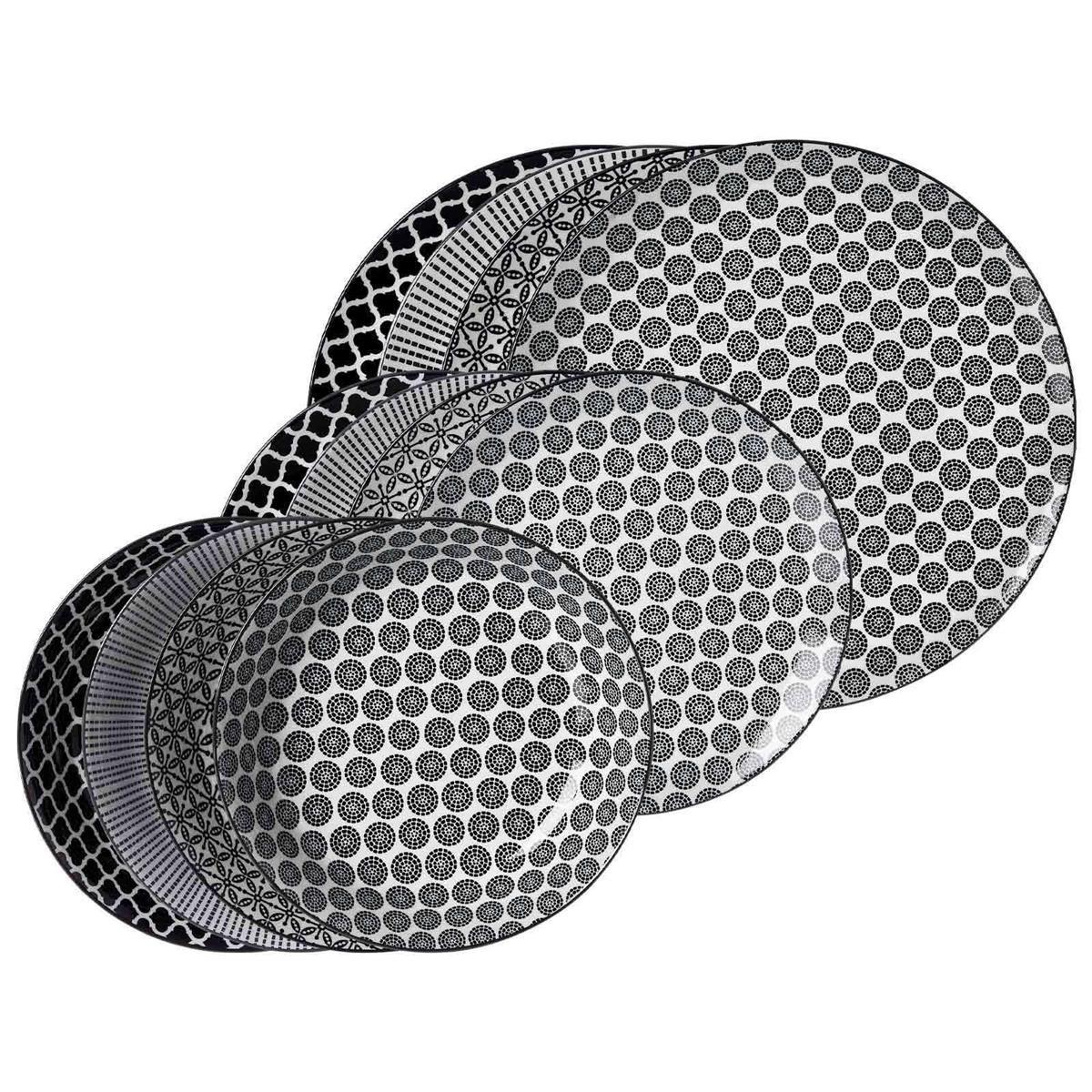 TELLER-SET Takeo schwarz-weiß 12-tlg. - Schwarz/Weiß, Keramik (2/2/2cm) - Ritzenhoff Breker