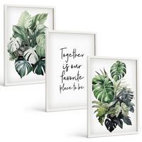 BILDER SET 3er Set - 40x60 cm Weißer Rahmen - Grüne Blätter tropischer Pflanzen - Weiß, Kunststoff (40/60cm) - TULUP