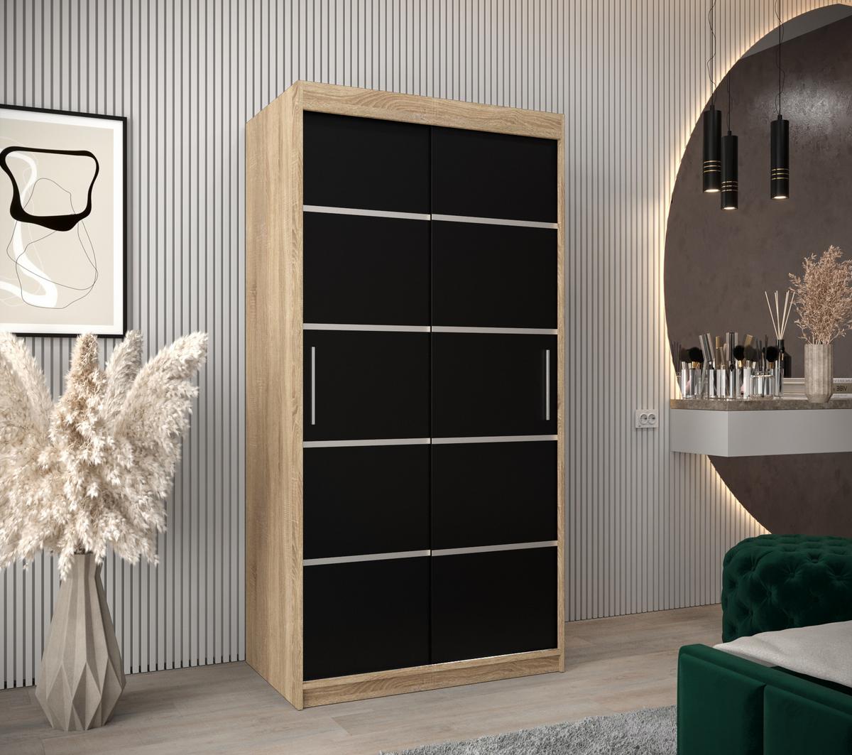 SCHWEBETÜRENSCHRANK 200/100/62 2-türig - Silberfarben/Schwarz, Holz/Kunststoff (100/200/62cm) - MÖBEL KRYSPOL