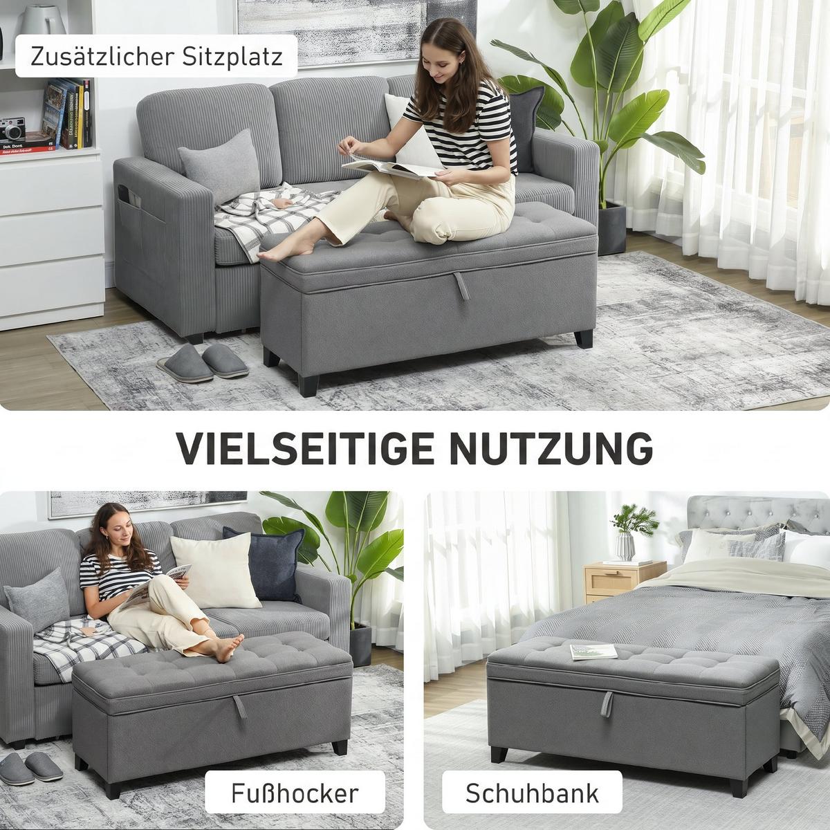 SITZBANK Polyester Kohlegrau - Dunkelgrau, Holzwerkstoff/Textil (40/48/120cm) - HOMCOM
