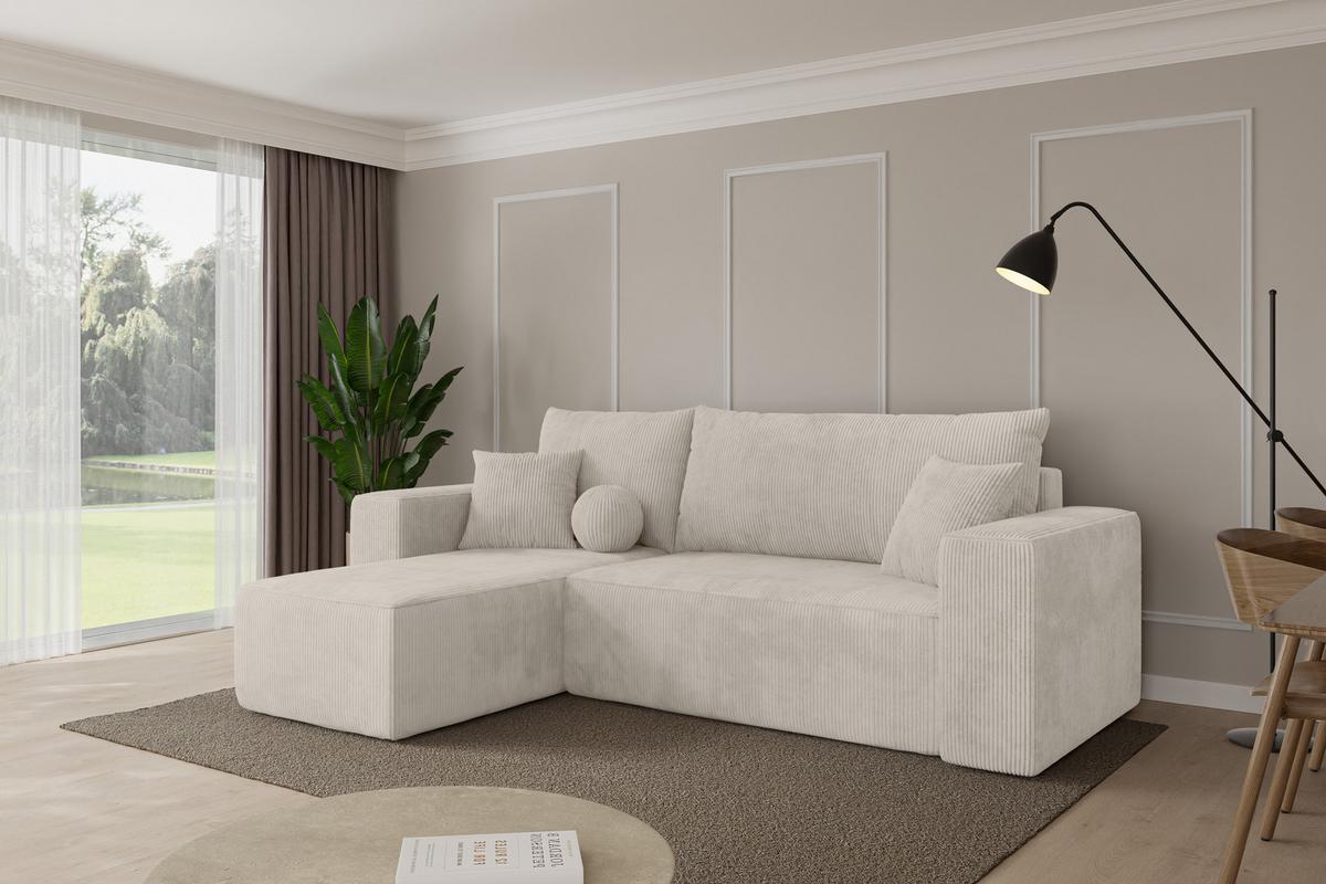 ECKSOFA mit Schlaffunktion Ottomane Links SENO-L 249x139x85 Creme Cord - Ecru/Creme, Holzwerkstoff/Kunststoff (249/139cm) - ALTDECOR
