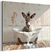 METALLBILD Esel - Tiere - Badewanne - Schaumstoff 40x30 cm - Weiß, Metall (40/30cm) - MuchoWow