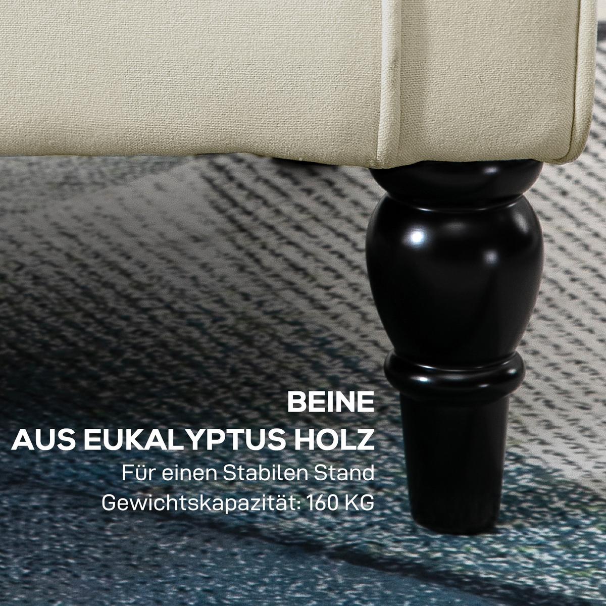 OHRENSESSEL Polyester, Holz, Cremeweiß - Creme/Schwarz, Holz/Textil (86/102/74cm) - HOMCOM
