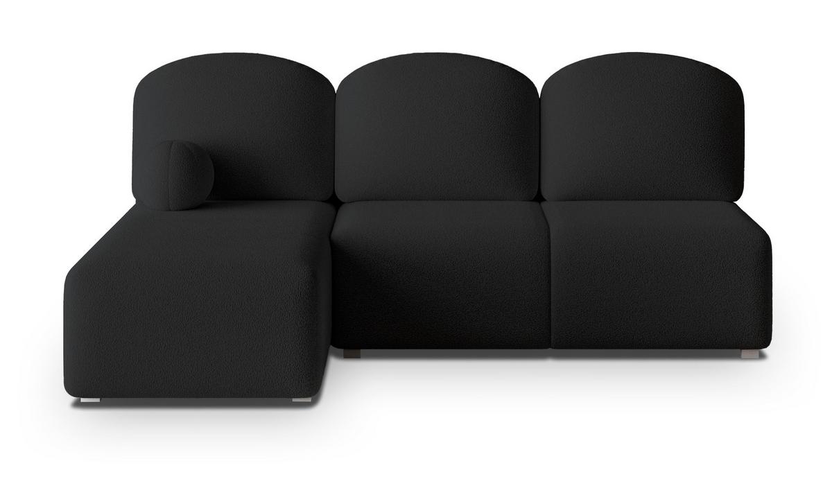 ECKSOFA TRAMA Schwarz Boucle-Stoff mit Schlaffunktion - Schwarz, Holz (200/143cm) - MASSENO