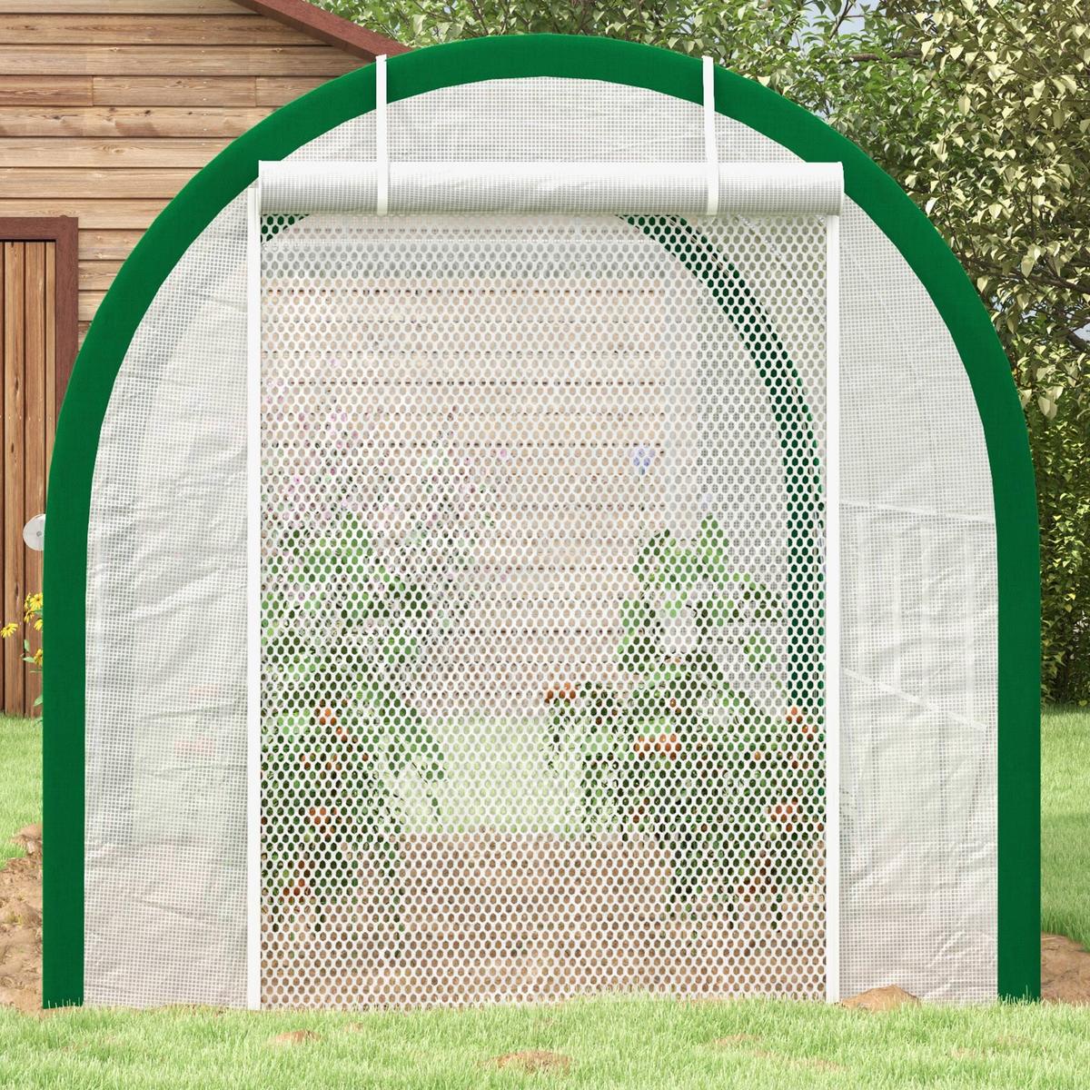 FOLIENGEWÄCHSHAUS mit Rolltür mit Fenster, Verzinkter Stahl, PE, Polyester, Weiß - Weiß, Metall (210/210/358cm) - Outsunny