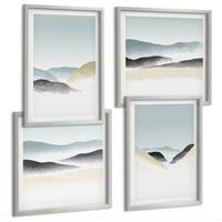 BILDER SET 4er Set - 50x50 cm & 40x60 cm Silberner Rahmen - Berge minimalistische Pastellfarben - Silberfarben, Kunststoff (50/50cm) - TULUP