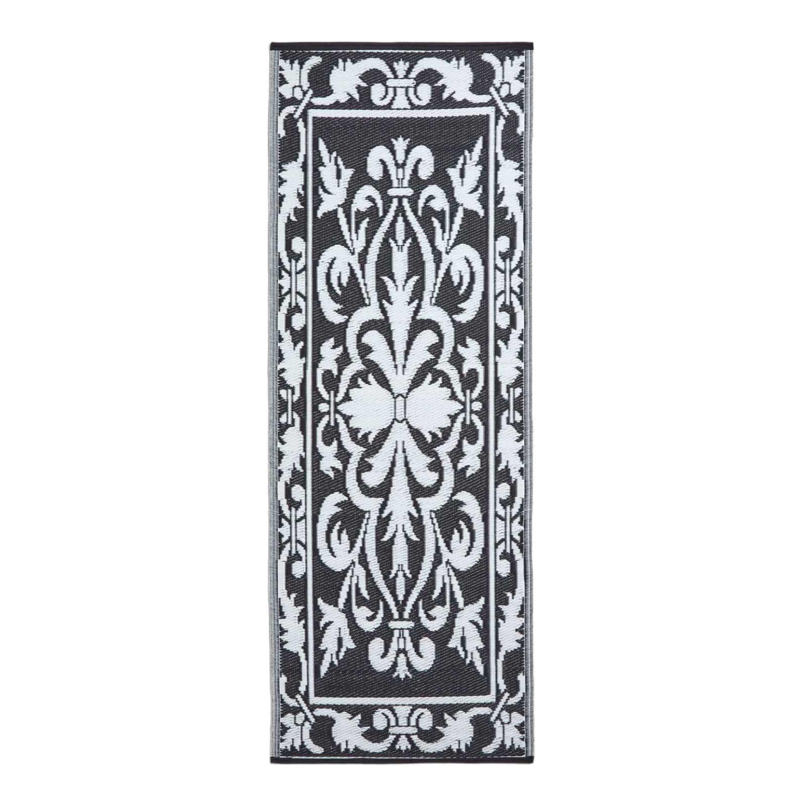 OUTDOORTEPPICH-LÄUFER, Damast-Muster 72/198 cm - Schwarz, Kunststoff (73/198cm) - Homescapes