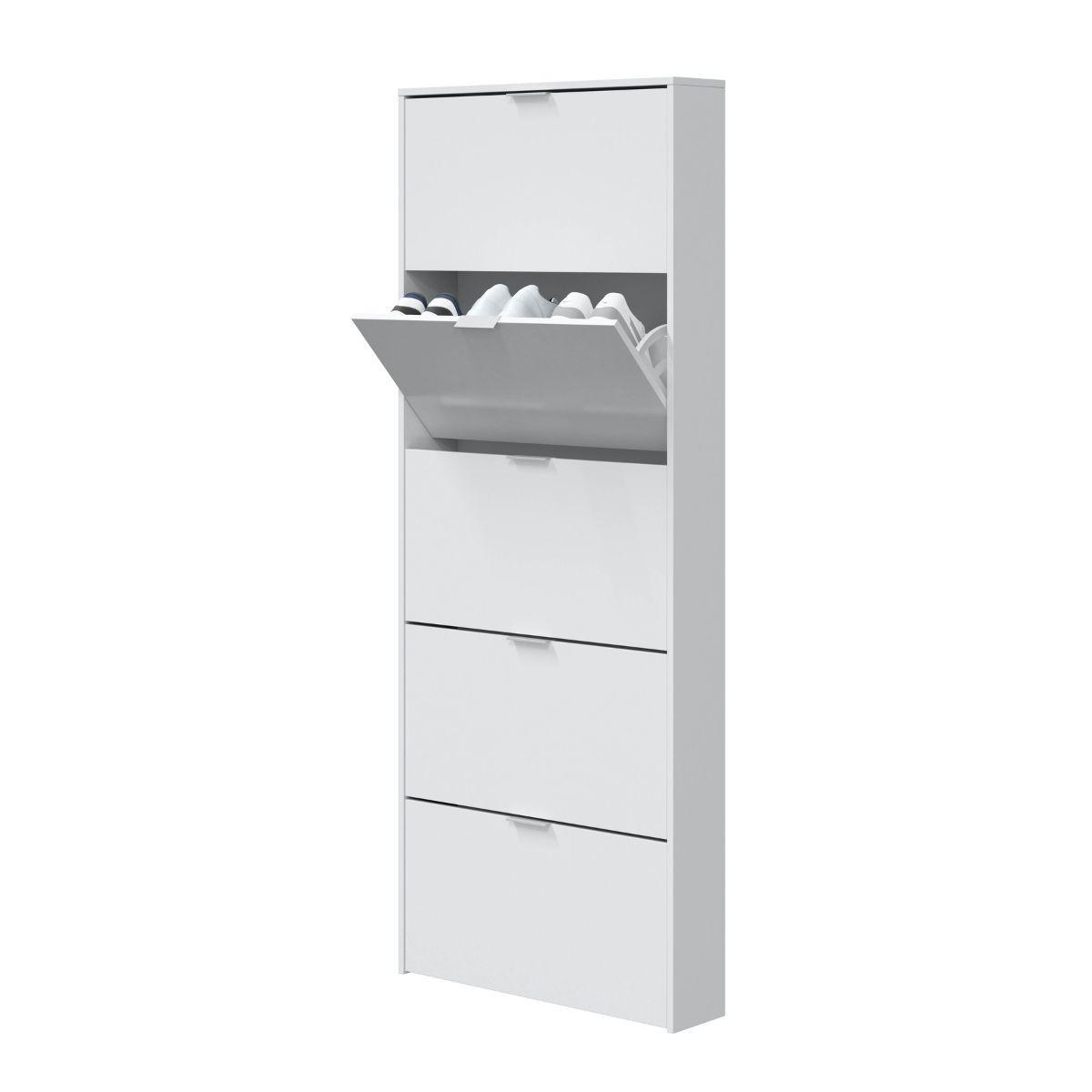SCHUHSCHRANK 5 Klappen Zapateros - L70 cm - Weiß, Holzwerkstoff (17/180/44.3cm) - Calicosy
