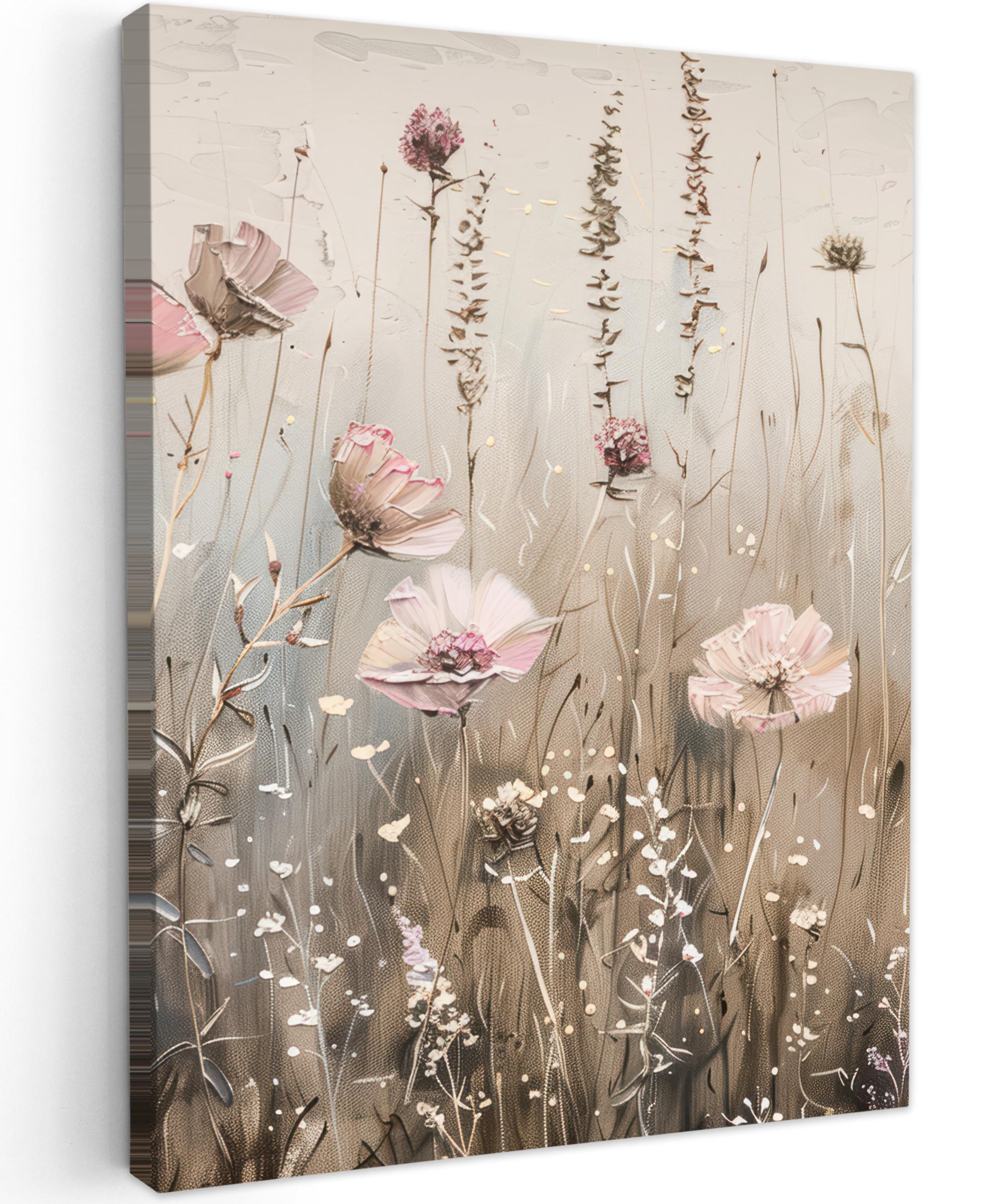 LEINWANDBILD Blumen - Rosa - Modern - Beige Wandbild Wohnzimmer 60x80 cm - Beige, Textil (60/80cm) - MuchoWow