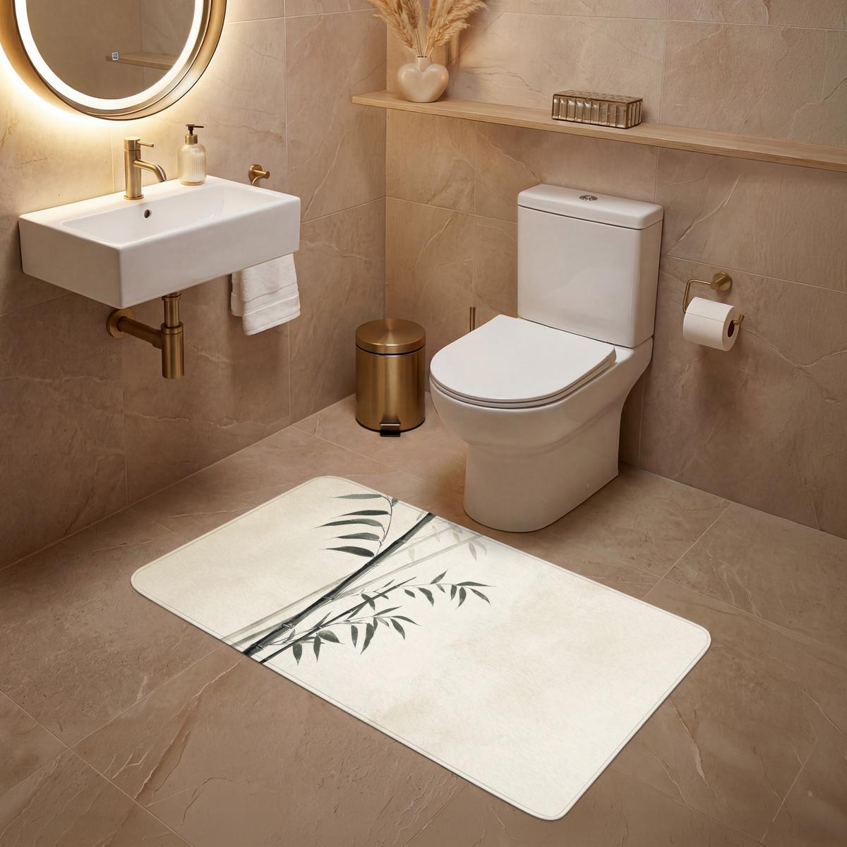 WC-VORLEGER Japandi - Bambus - Beige WC Teppich 120x60 cm - Ecru, Textil (120/1cm) - OnlyWow