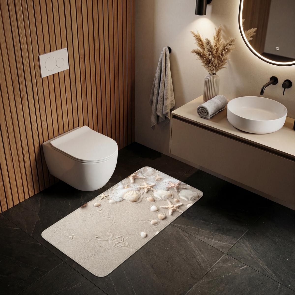 WC-VORLEGER Muscheln - Seesterne - Strand WC Teppich 120x60 cm - Sandfarben, Textil (120/1cm) - OnlyWow
