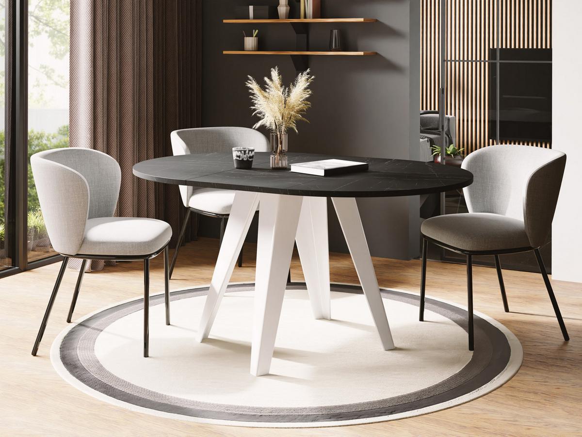 ESSTISCH Griffin runder ausziehbarer, Marmor Schwarz 90-130/100/76 cm - Anthrazit/Weiß, Holzwerkstoff/Metall (90/130/76cm) - WFL GROUP