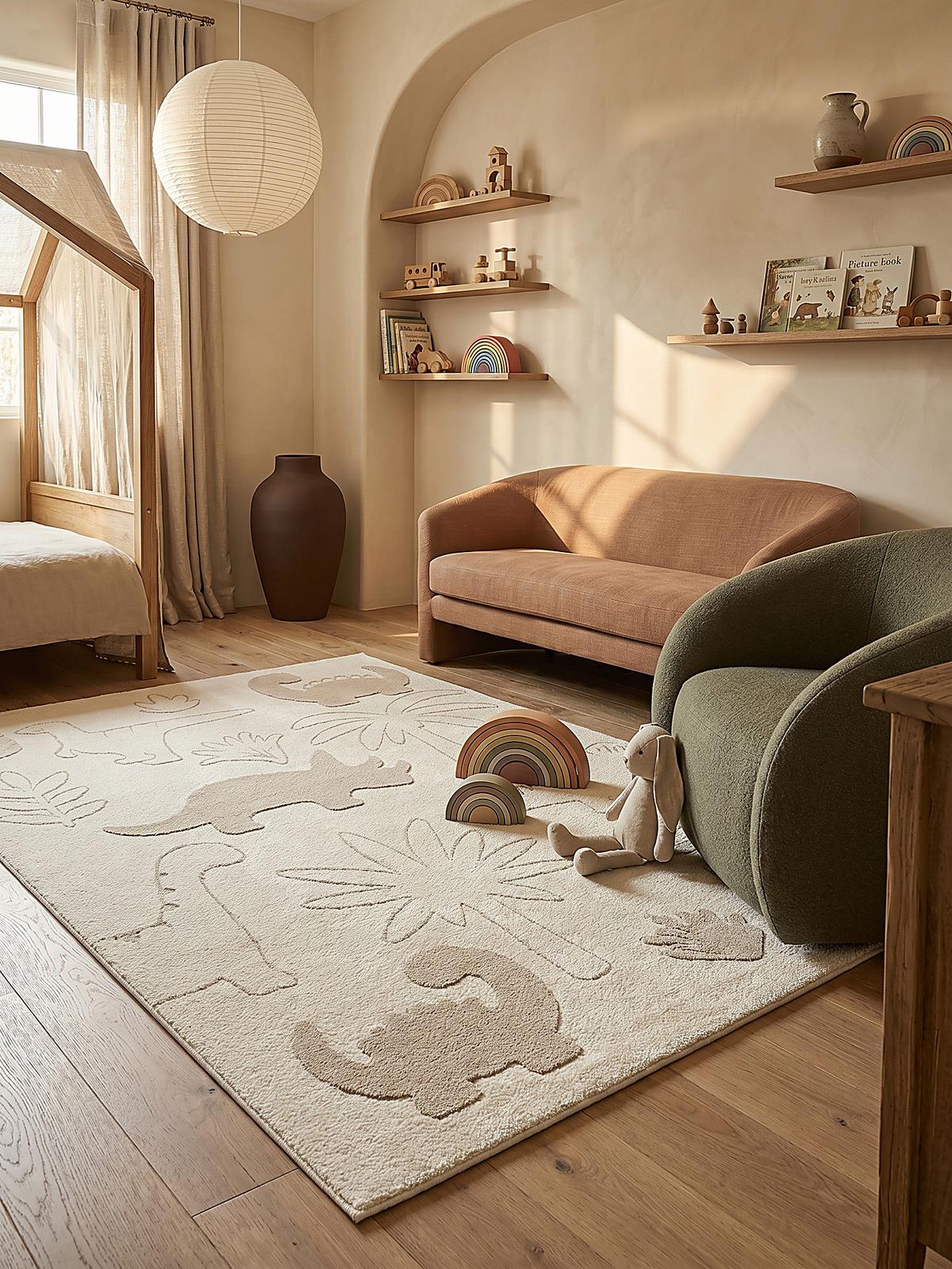 KINDERTEPPICH Kurzflor Dinosaurier CANAZEI Polypropylen Creme 120 x 160 cm - Beige, Textil (120/160cm) - KADIMA DESIGN