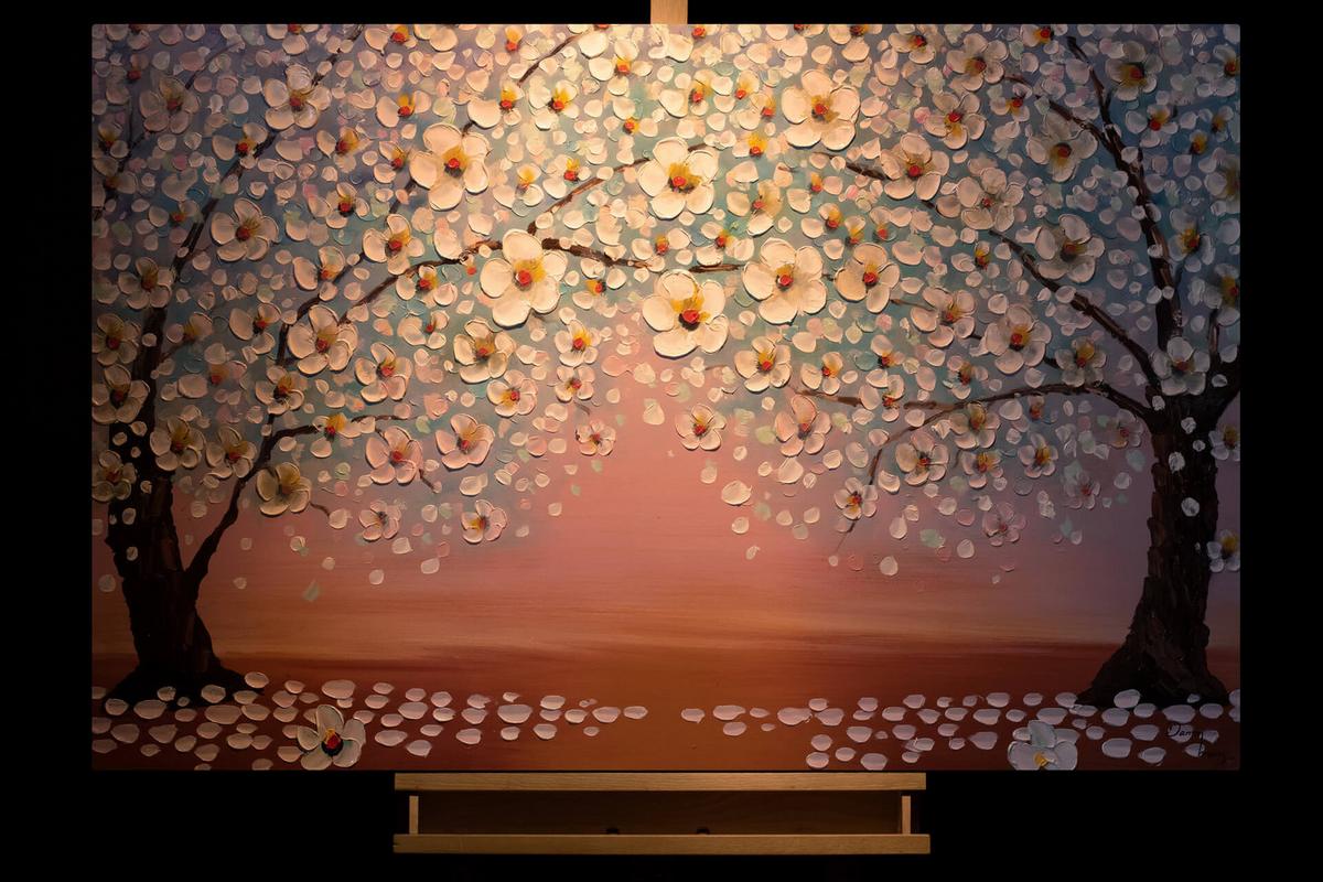 ACRYLBILD HANDGEMALT 120/80 cm - Weiß/Orange, Holz/Textil (120/80cm) - KUNSTLOFT