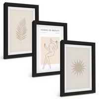 BILDER SET 3er Set - 20x30 cm Schwarzer Rahmen - Eine Sammlung minimalistischer Formen - Schwarz, Kunststoff (20/30cm) - TULUP
