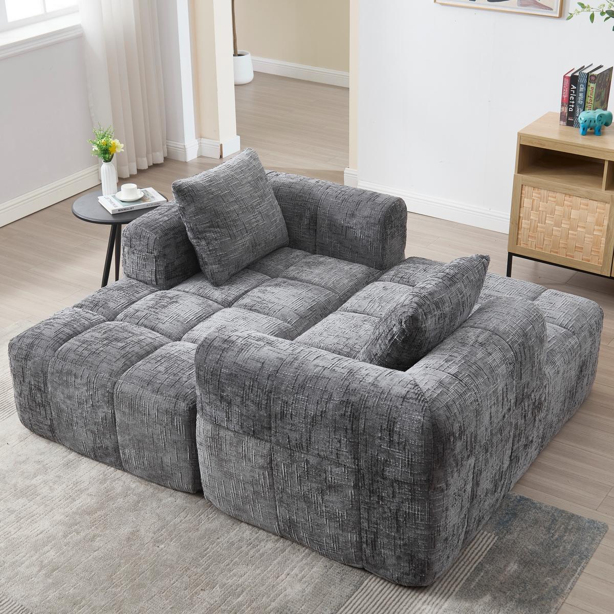 ECKSOFA chenille L-form mit chaiselongue & 3 kissen - Grau, Textil (250/158cm) - Urban Meuble