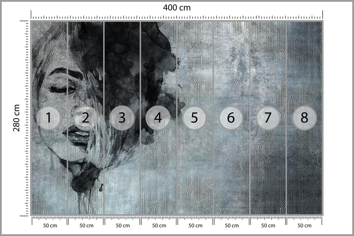 FOTOTAPETE für Wohnzimmer Abstrakte Beton Ornament Frau Porträt 400x280 - Grau, Papier (400/280cm) - Muralo