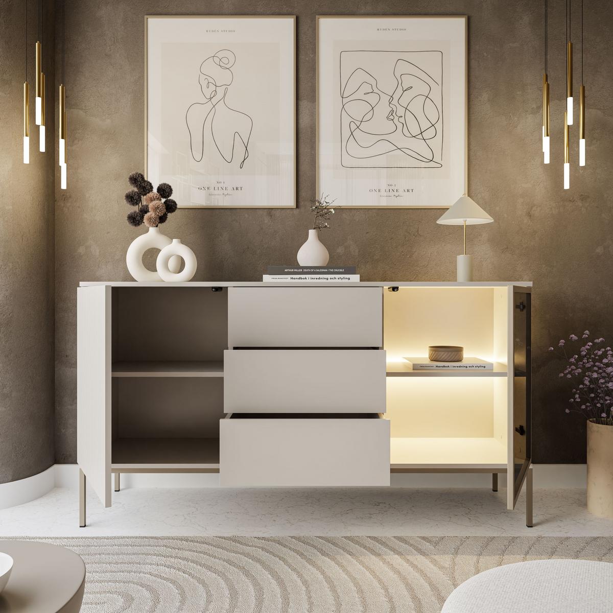 SIDEBOARDS ECLIPSE KSZ154 mit Beleuchtung,KASCHMIR - Kaschmir, Holzwerkstoff (154/83/39cm) - Lookway