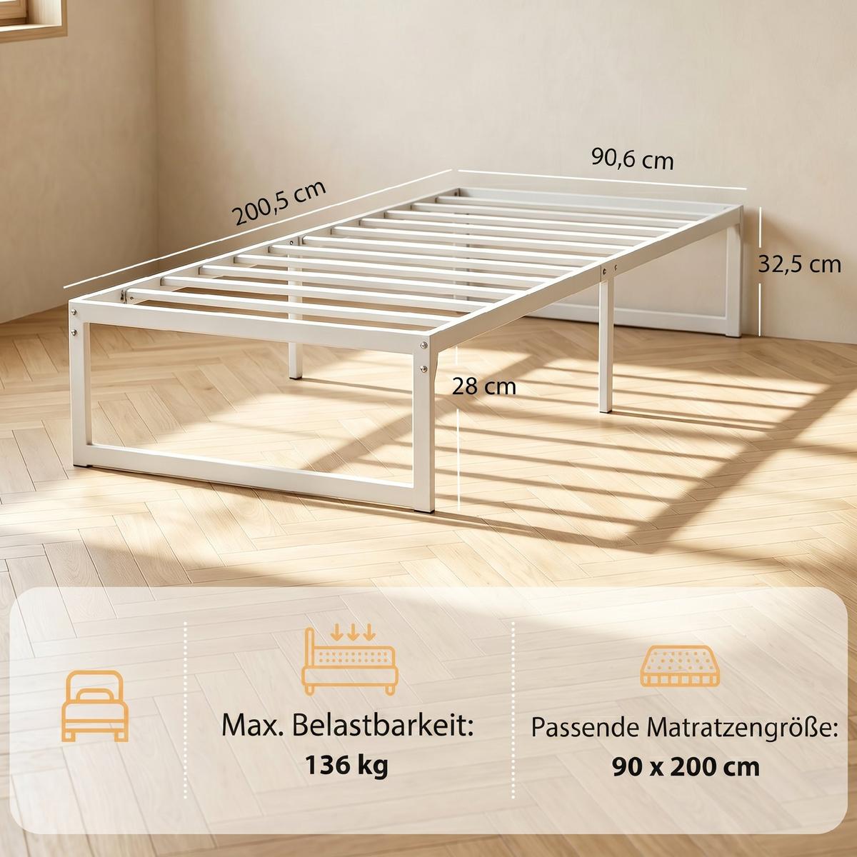 BETTGESTELL Metall Weiß - Weiß, Metall (90/200cm) - HOMCOM