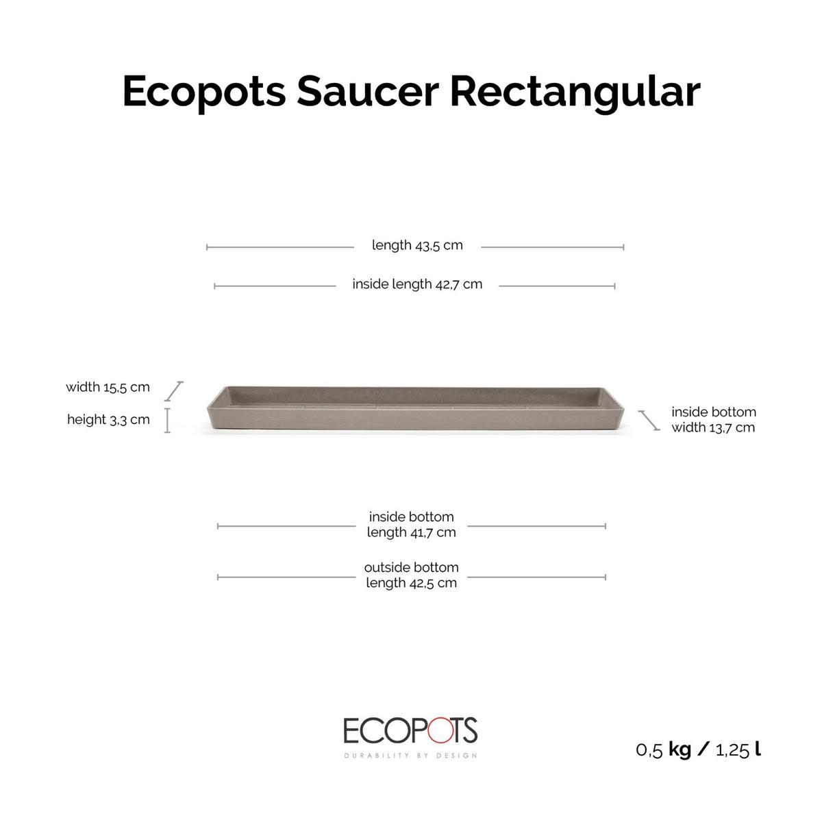 BLUMENTOPFUNTERSETZER rechteckig 43,5/15,5/3,3 cm Taupe - Taupe, Kunststoff (43.5/3.3cm) - Ecopots