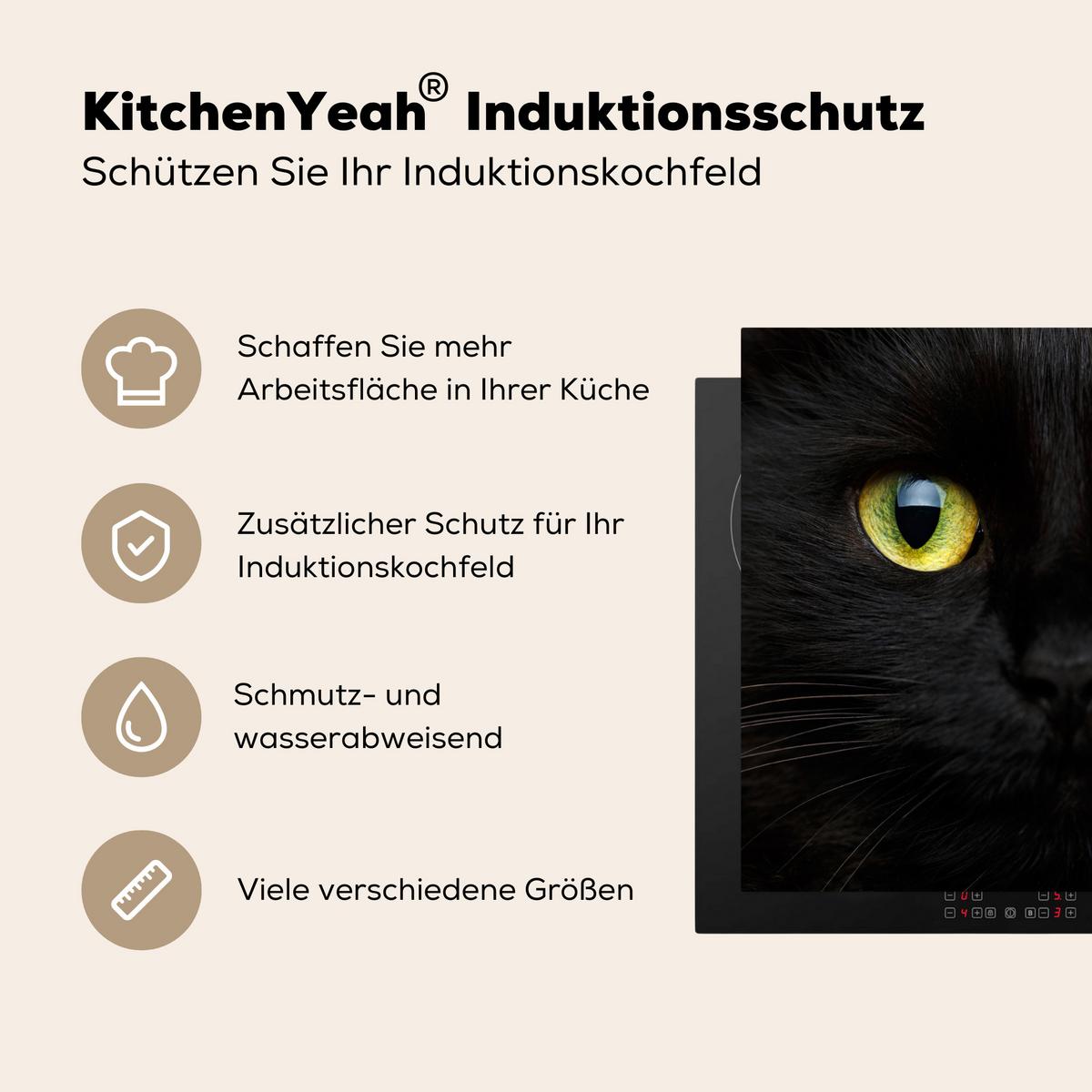 HERDABDECKPLATTE Katze - Augen - Gelb - Schwarz Abdeckung Ceranfeld 59x51 cm - Schwarz, Kunststoff (59/51/0.2cm) - MuchoWow
