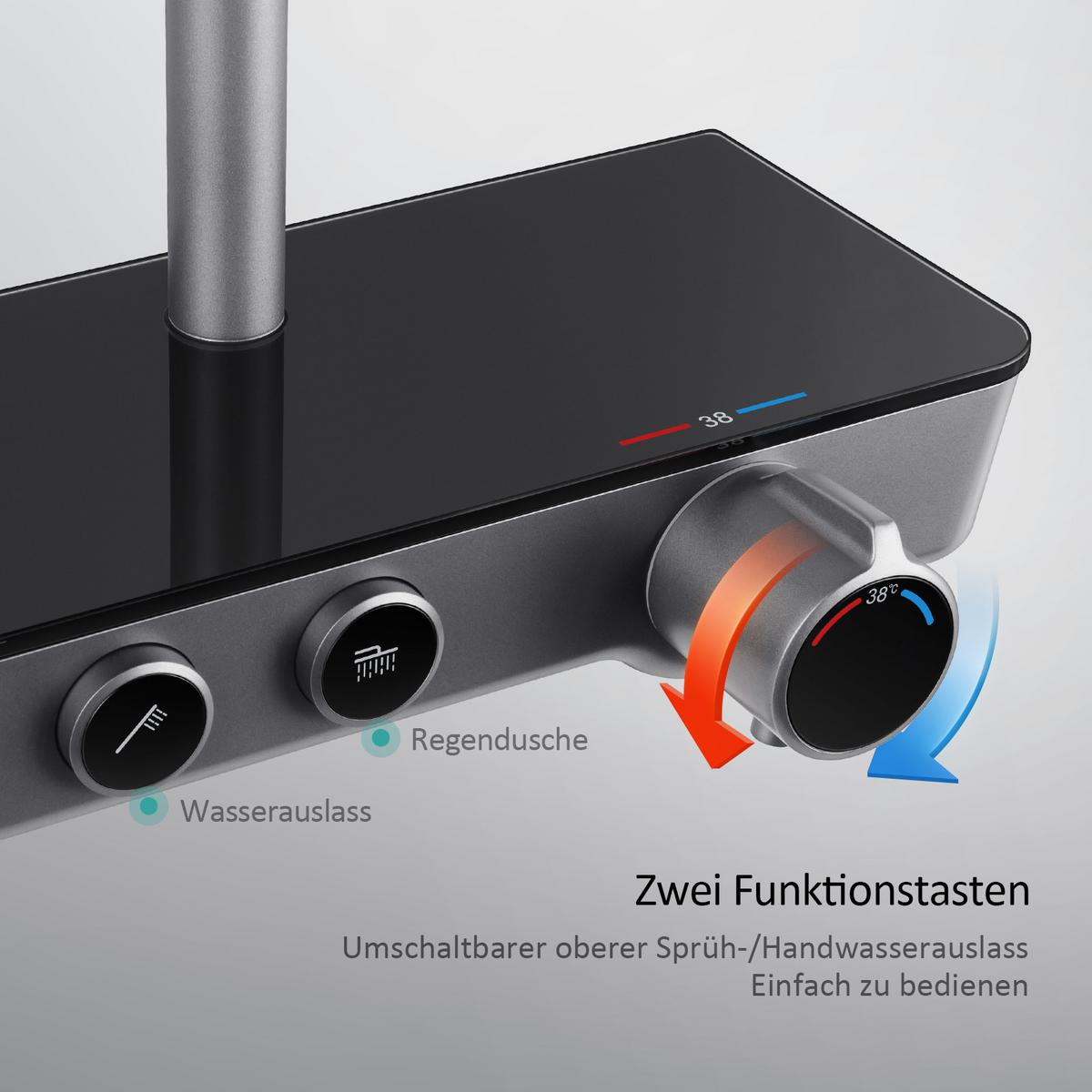ÜBERKOPFBRAUSESET mit Armatur Thermostat Ablage Anthrazit 114,2/30,3/46 cm - Anthrazit, Metall (36/106.6/48.7cm) - EMKE