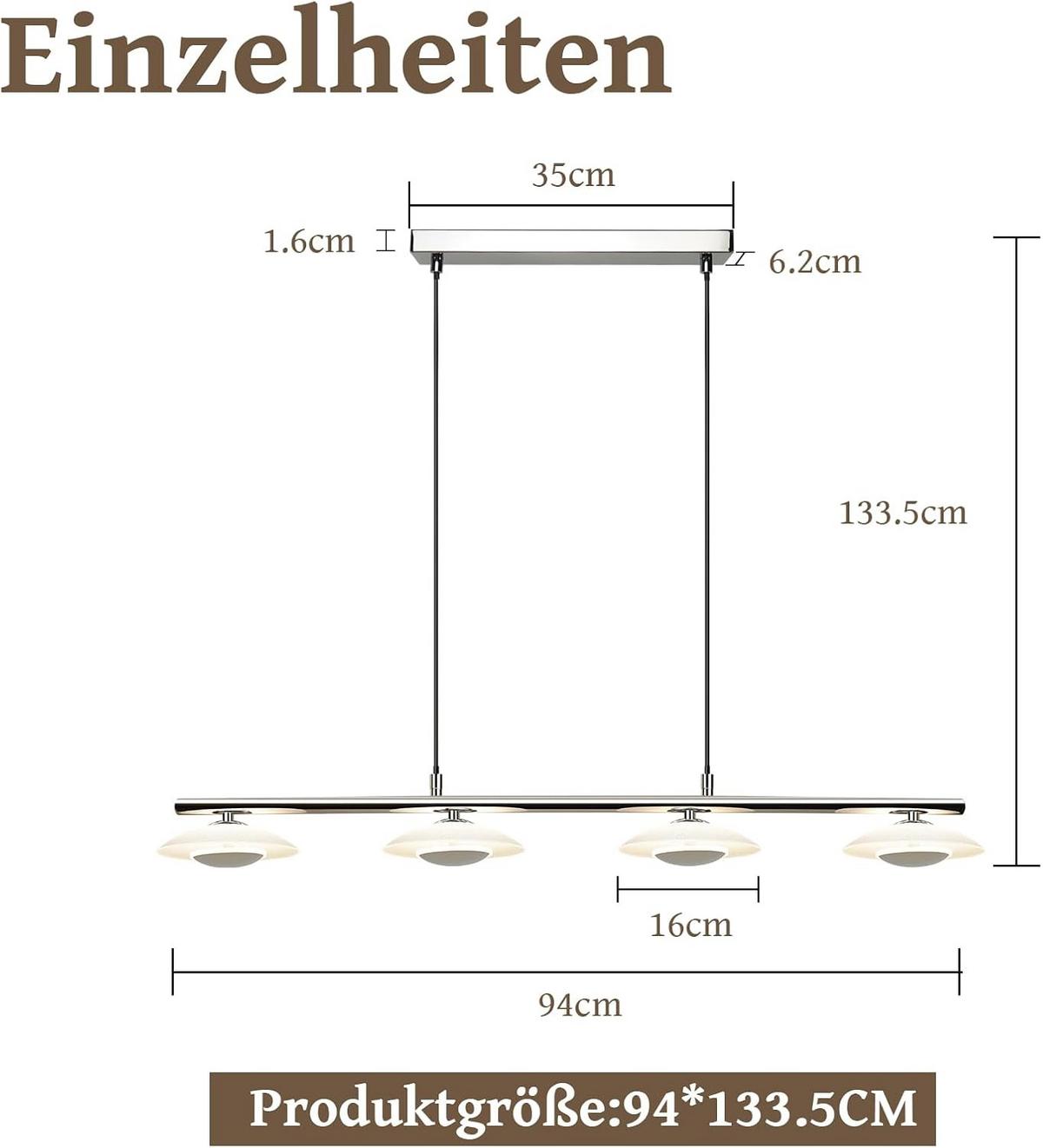 HÄNGELEUCHTE Zorvq 94/16/133 cm - Chromfarben, Glas/Metall (94/16/133cm) - ZMH