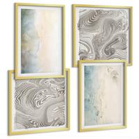 BILDER SET 4er Set - 50x50 cm & 40x60 cm Goldrahmen - Zarte Aquarellkartons - Goldfarben, Kunststoff (50/50cm) - TULUP