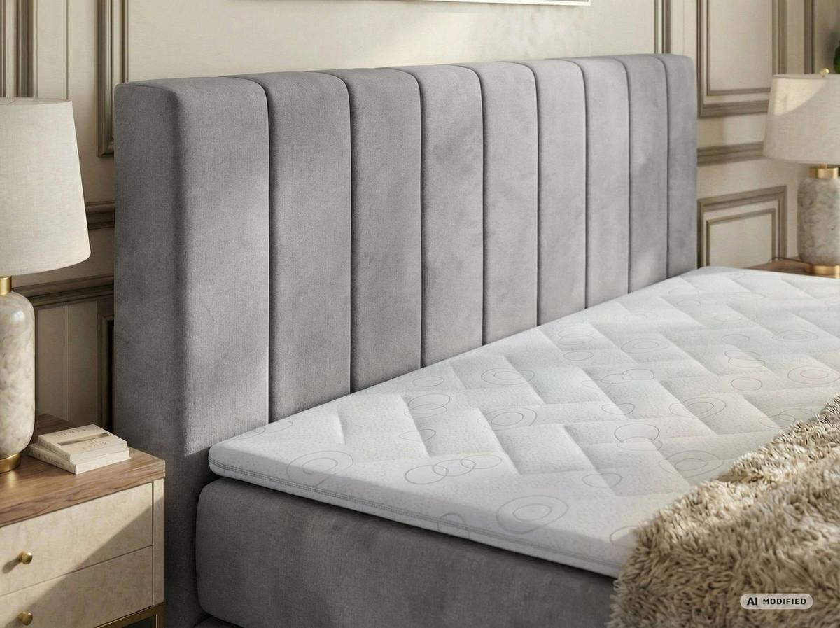 BOXSPRINGBETT ALVER KING 140/200 - Hellgrau Velvet - Topper T25 - H3 - Hellgrau/Schwarz, Kunststoff/Textil (140/200cm) - MKS