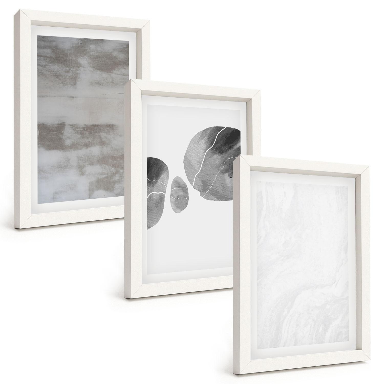 BILDER SET 3er Set - 20x30 cm Weißer Rahmen - Abstrakte moderne Strukturen - Weiß, Kunststoff (20/30cm) - TULUP