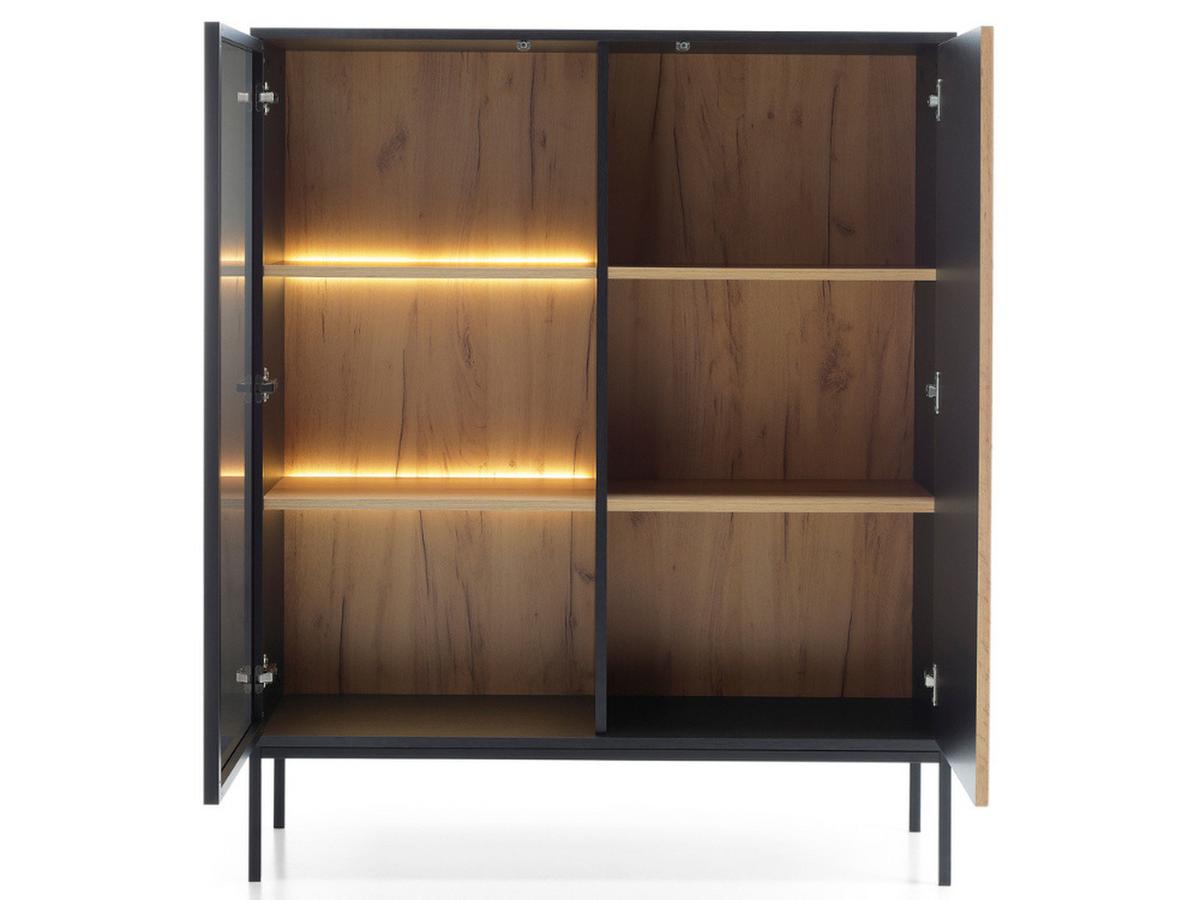 VITRINE Graphit, Wotan Eichefarben 104/126/39 cm Deo - Eiche Wotan/Schwarz, Glas/Naturmaterialien (104/126/39cm) - Graingold