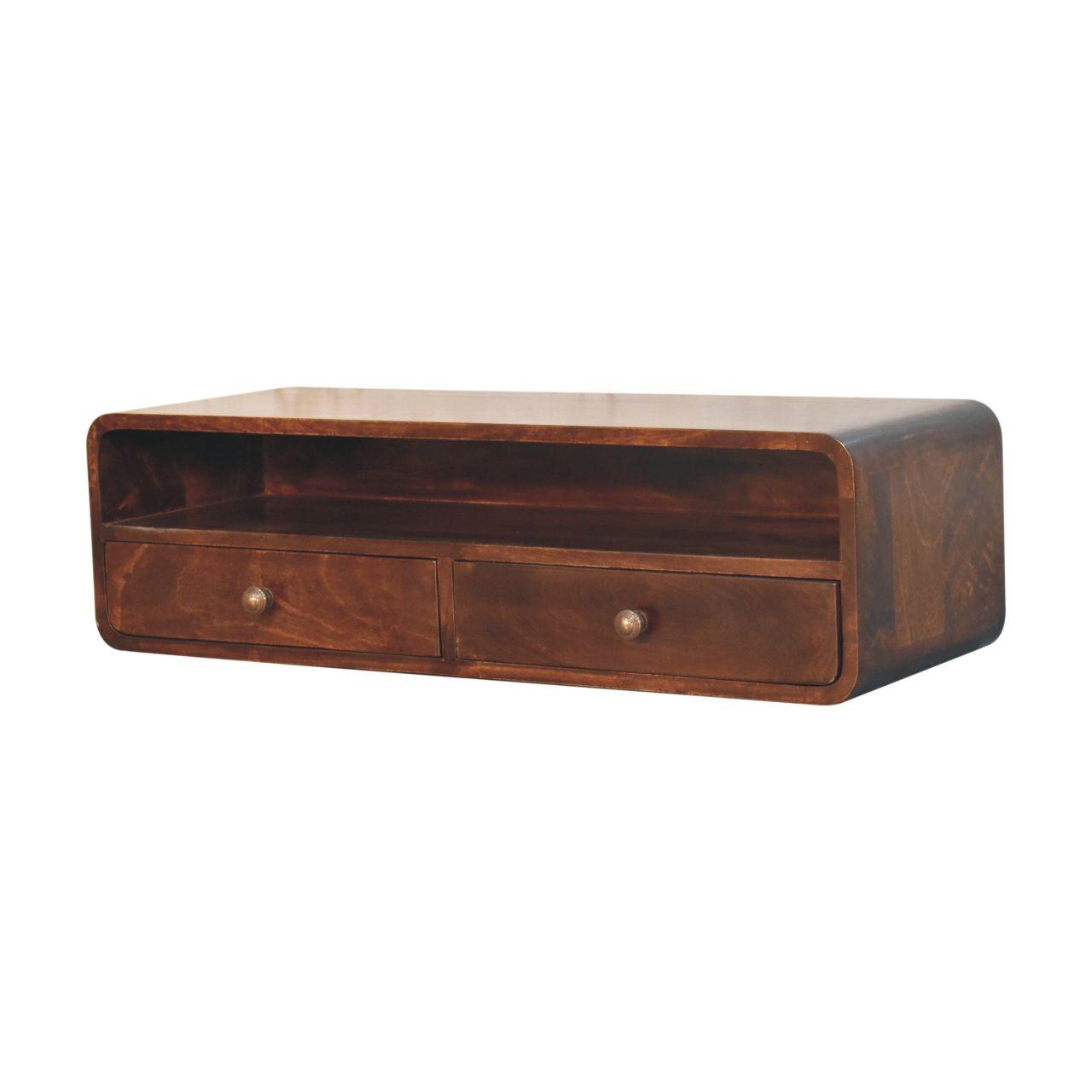 KONSOLENTISCH California Walnuss-Finish, 2 Schubladen, 1 offenes Regal, Braun lackiert - Braun, Holz (32/90/25cm) - Artisan Furniture