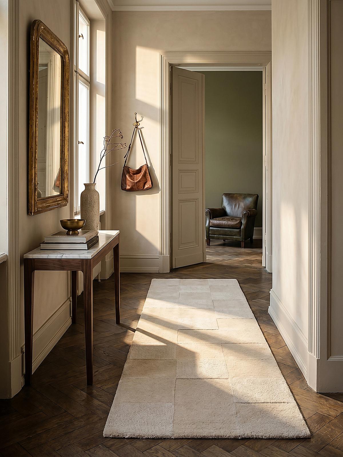 WOLLTEPPICH DEBEN, mit Schachbrettmuster, Natur, 60 x 230 cm - Beige, Textil (60/230cm) - KADIMA DESIGN