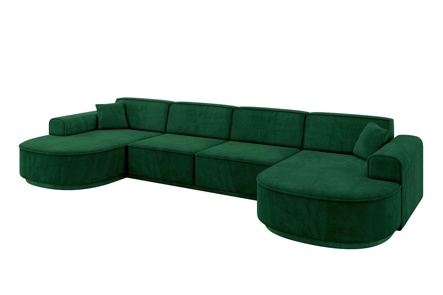 WOHNLANDSCHAFT MARI-U2-v3 - 388x171x83 cm Dunkelgrün Velours - Dunkelgrün/Schwarz, Holzwerkstoff/Kunststoff (388/83/171cm) - ALTDECOR