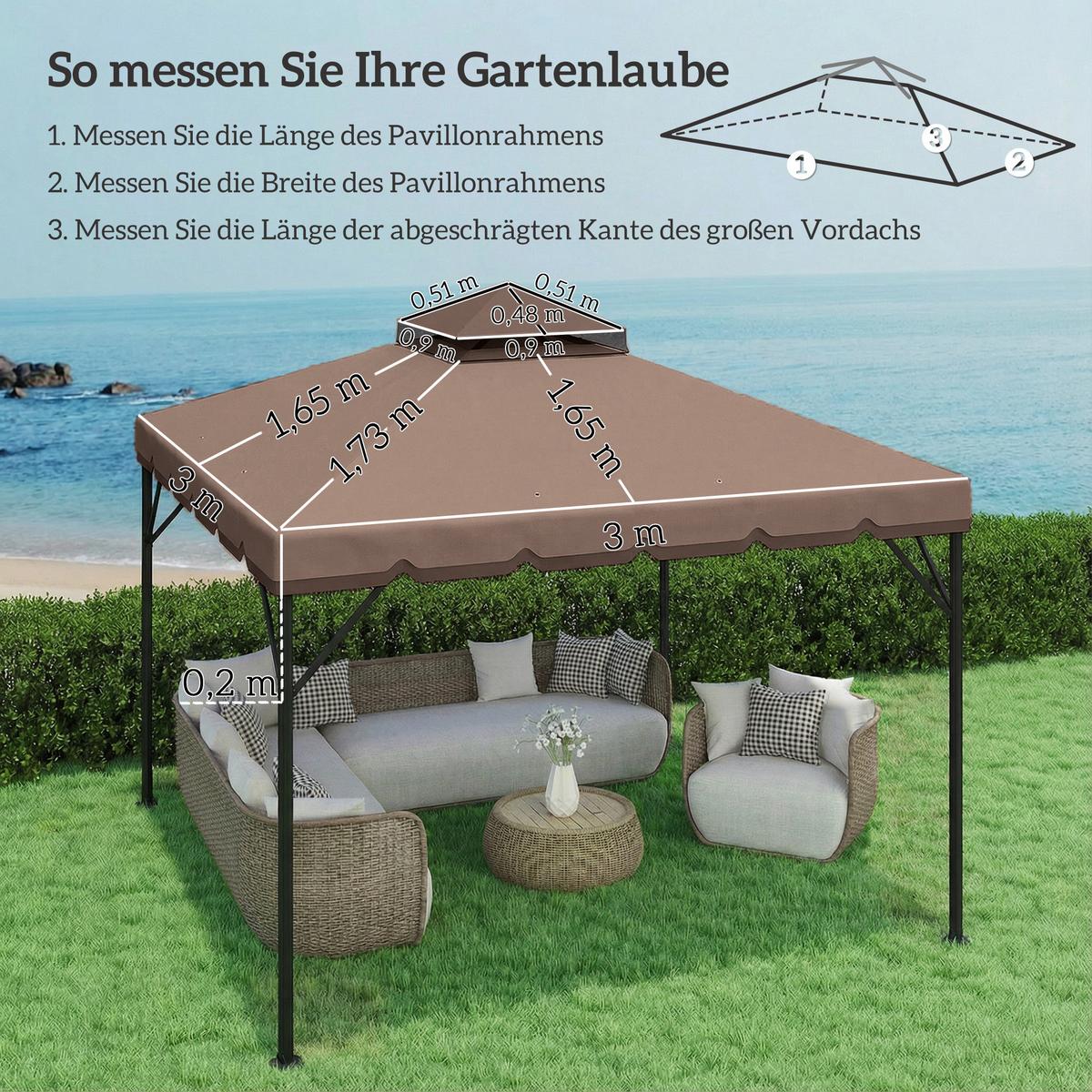 PAVILLON-ERSATZDACH Polyester Khaki Braun - Braun, Textil (300/1/300cm) - Outsunny