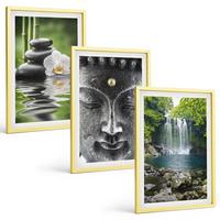 BILDER SET 3er Set - 40x60 cm Goldrahmen - Harmoniesteine Wasser Buddha - Goldfarben, Kunststoff (40/60cm) - TULUP