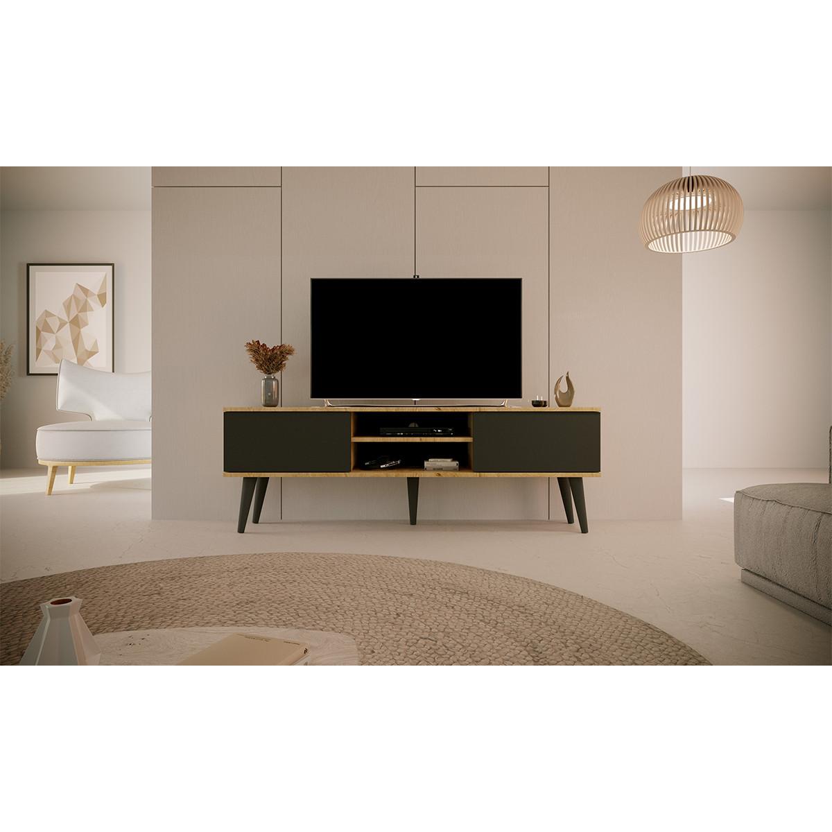 TV-MÖBEL Toronto Schwarz und Holz - Schwarz/Braun, Holzwerkstoff (160/55/35cm) - Petits-meubles