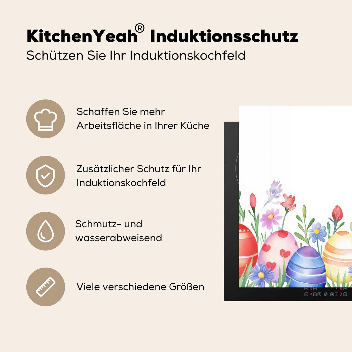 HERDABDECKPLATTE Blumengarten - Bunt - Eier Induktionsmatte 71x52 cm - Weiß, Kunststoff (71/52/0.2cm) - MuchoWow