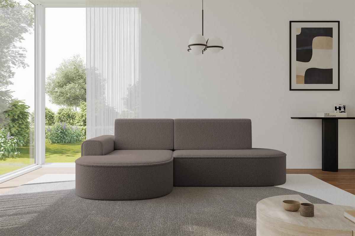 ECKSOFA mit Schlaffunktion und Bettkasten Ottomane Links MARI-L1-S - 283x167x73 cm Braun Bouclé - Schwarz/Braun, Holzwerkstoff/Kunststoff (283/167cm) - ALTDECOR