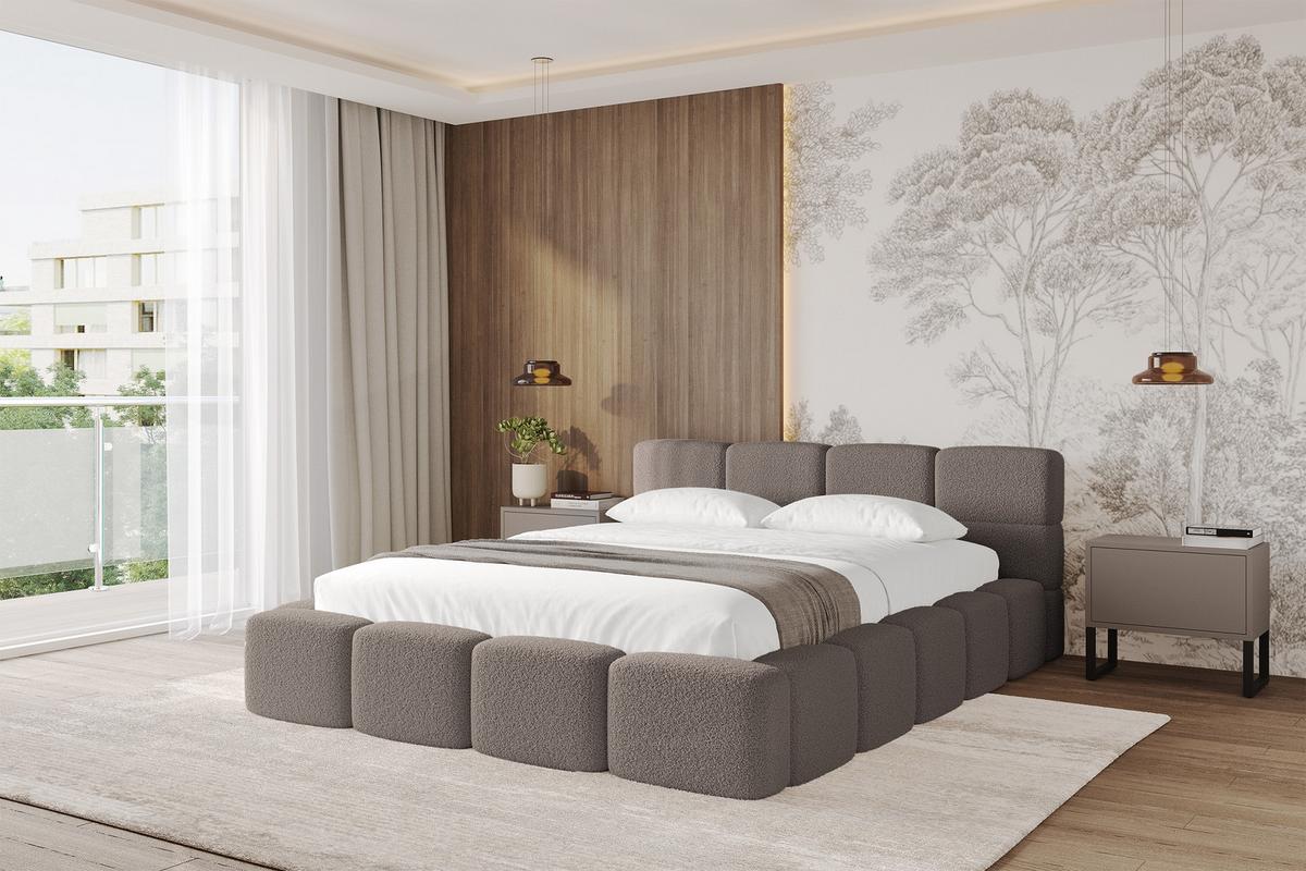 POLSTERBETT mit Bettkasten und Lattenrost, Bett mit Matratze H3/H4, Kopfteil, Boxbett, Doppelbett mit Stauraum - NATA-v1 140x200 Braun - Braun, Holzwerkstoff/Textil (140/200cm) - ALTDECOR