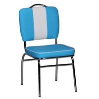 ESSZIMMERSTUHL Kunstleder mit Rückenlehne und Polstersitz Retro 50er Jahre, Blau 47x45x90 cm - Blau/Silberfarben, Textil/Metall (47/90/45cm) - KADIMA DESIGN