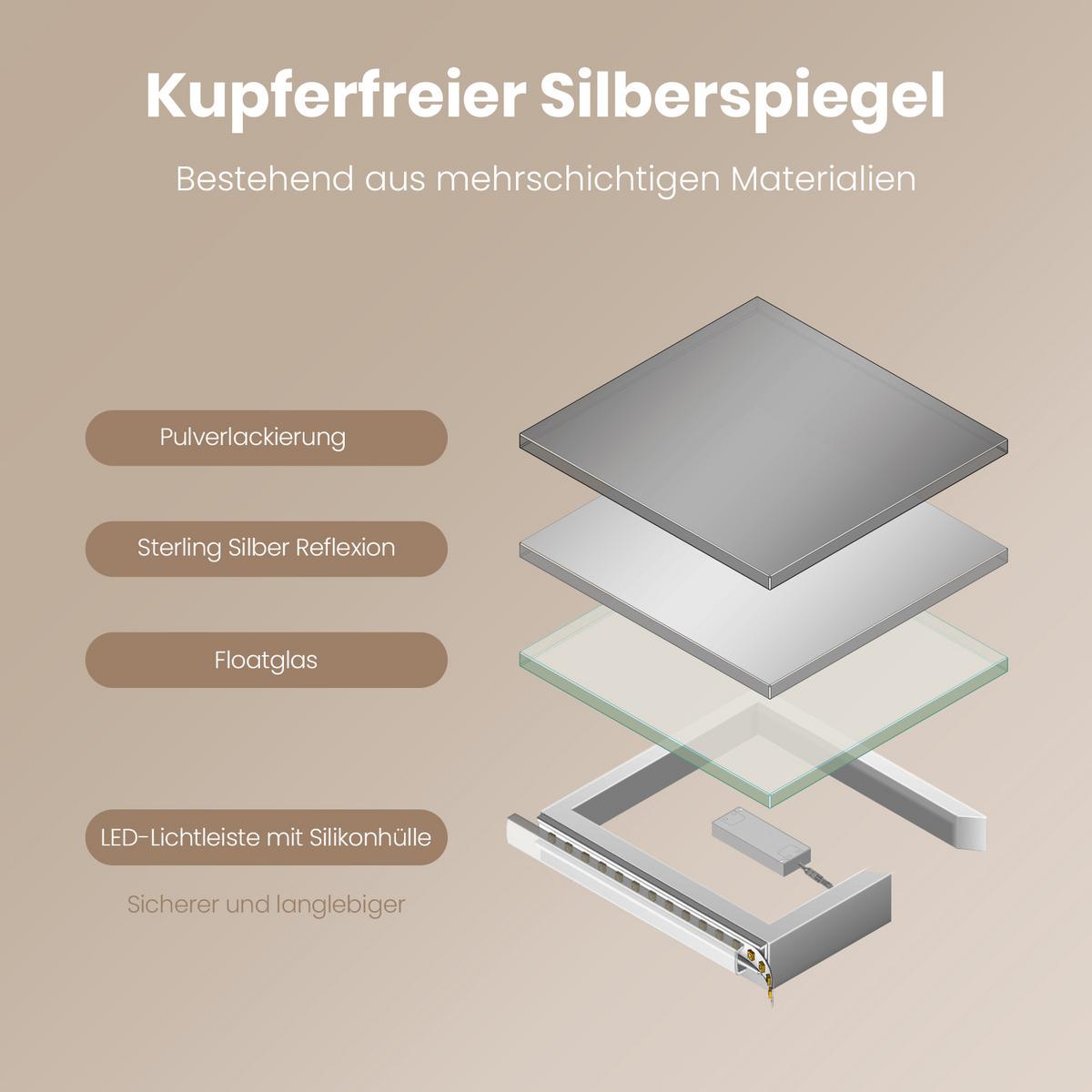BADSPIEGEL mit Umweltfreundlicher Silberspiegel Beleuchtung 60/40 - Transparent, Glas (60/40/3.5cm) - EMKE