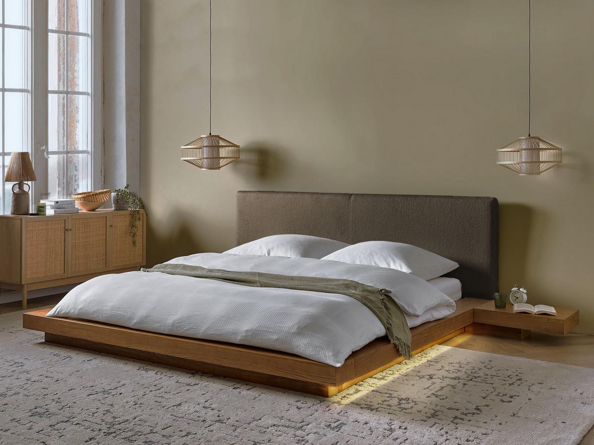 BETT mit LED 180/200 cm MDF-Platte Hellbraun Zen - Hellbraun, Holz (180/200cm) - Beliani