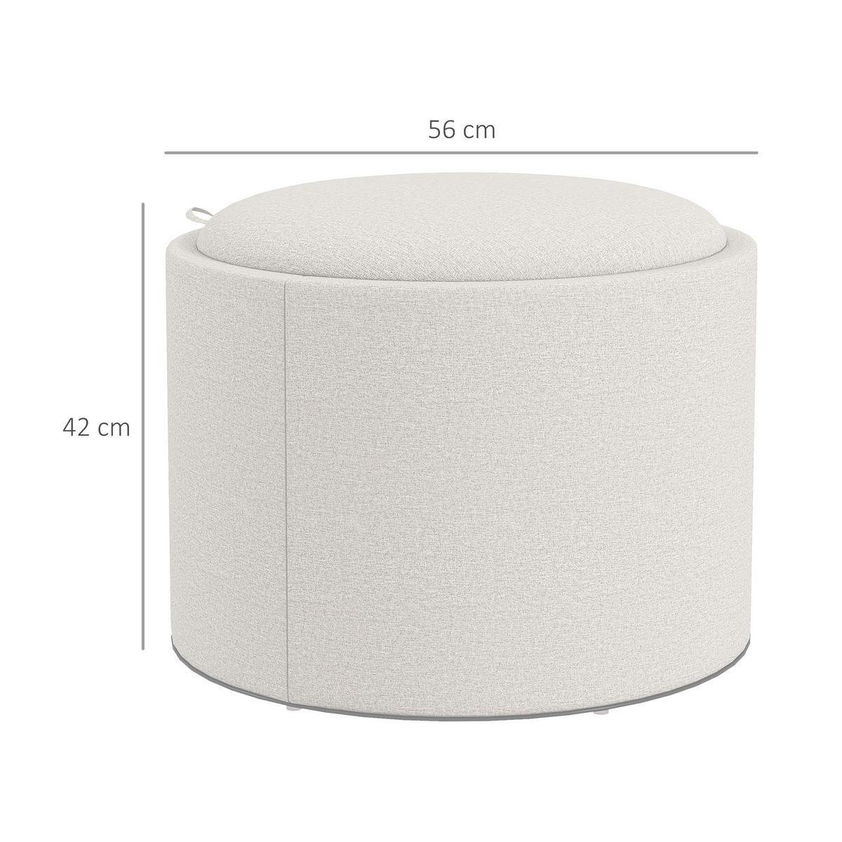SITZHOCKER Rund mit Polsterung und Stauraum, Klappdeckel, Creme - Creme, Textil (56/42/56cm) - HOMCOM