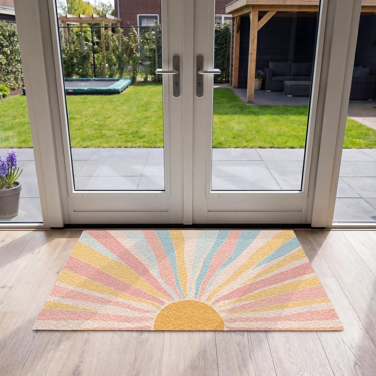 FUSSMATTE Illustration - Sonne - Pastellfarben Sauberlaufmatte 120x80 cm - Hellrosa, Kunststoff (120/0.4cm) - MuchoWow