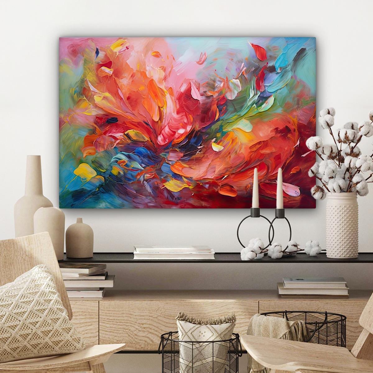 LEINWANDBILD Ölgemälde - Kunst - Abstrakt - Farbenfroh Wanddeko 90x60 cm - Altrosa, Textil (90/60cm) - MuchoWow
