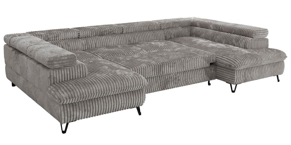 WOHNLANDSCHAFT PABLO U Cord Hellgrau - Hellgrau/Schwarz, Textil/Metall (346/76/208cm) - MKS
