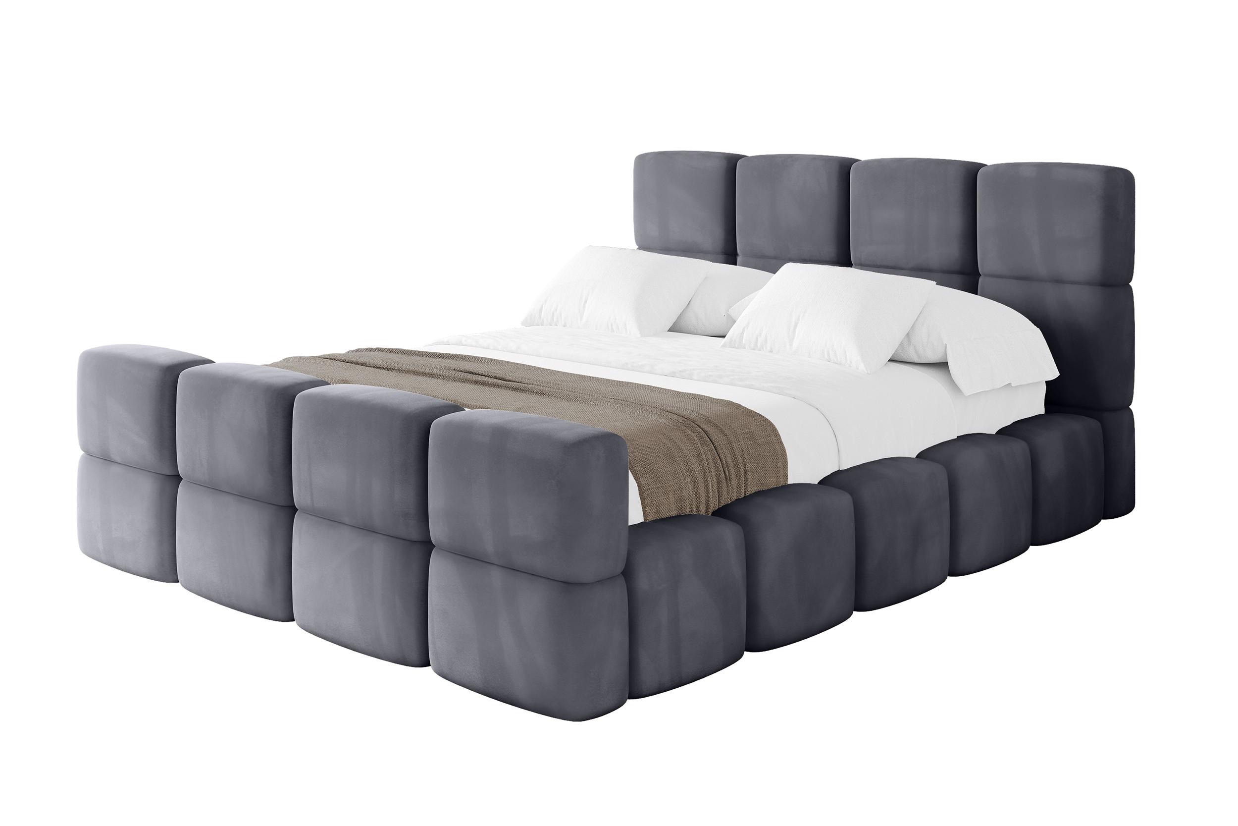 POLSTERBETT mit Bettkasten und Lattenrost, Bett mit Matratze H3/H4, Kopfteil, Boxbett, Doppelbett mit Stauraum - NATA-Z 140x200 Dunkelgrau - Dunkelgrau, Holzwerkstoff/Textil (140/200cm) - ALTDECOR