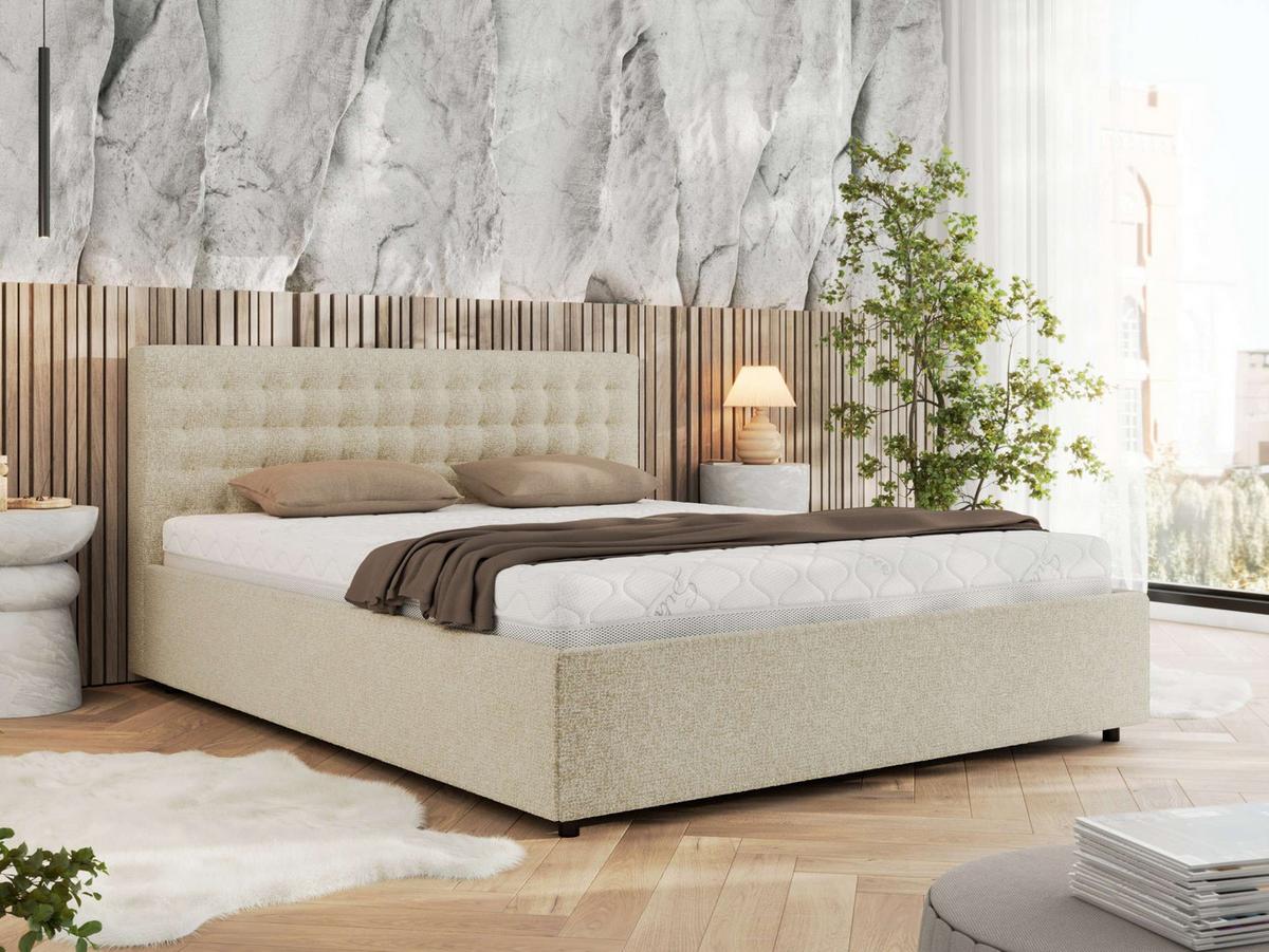 POLSTERBETT PAVO CLASSIC 160/200 - Creme Strukture - Multipocket-Matratze - Creme, Textil (160/200cm) - MKS